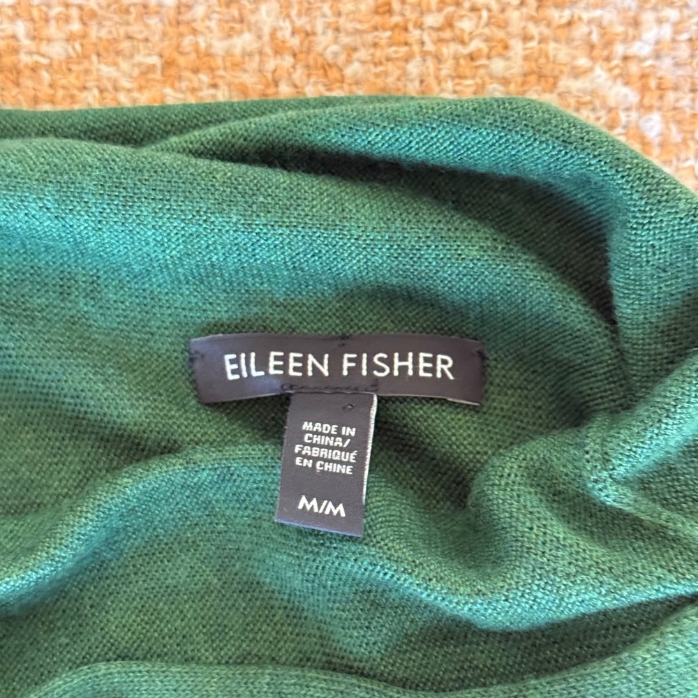 Eileen Fisher Green Merino Wool Blend Turtleneck Tunic Sweater Medium Cozy - Picture 4 of 7